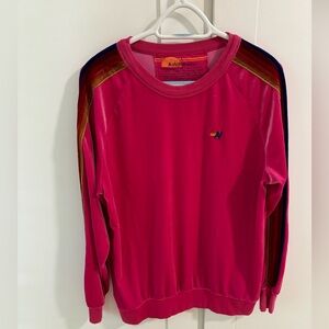 Aviator Nation 5 Stripe Pink Velour Velvet Pullover Crewneck Size Large